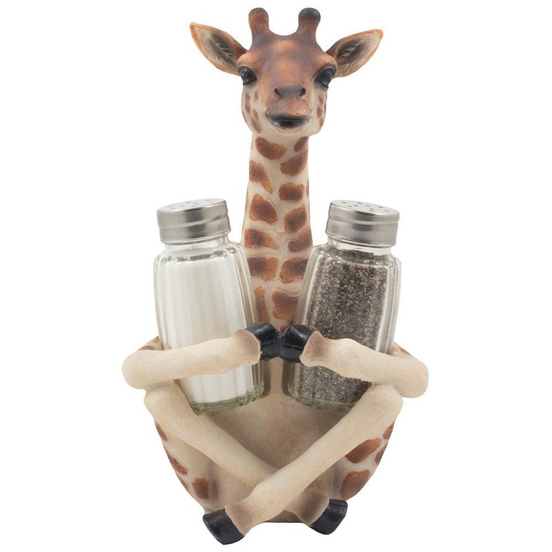 DWK Safari Giraffe Long Neck Salt Pepper Shaker Holder Set Kitchen Decor Figurine Statue - Image 1